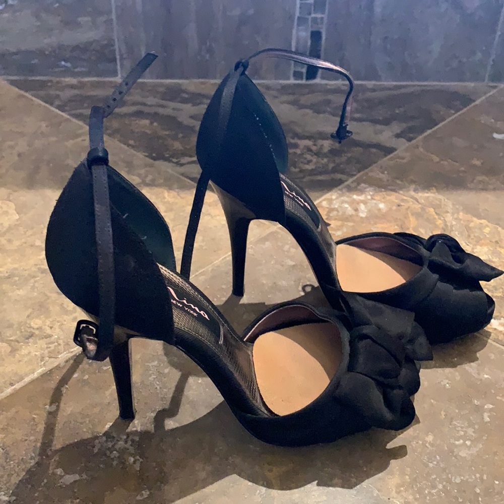 Nina black satin 6” stilettos